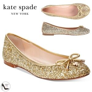 Kate Spade Willa Gold Glitter Ballet Flats Comfort Round‑Toe Designer Shoes 5